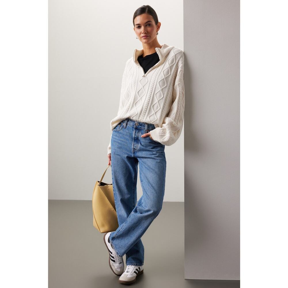 SPLENDID Off-White Wool Blend Quarter Zip Long Sleeve Dakota Half Zip Sweater S